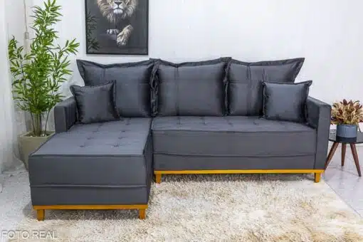 Sofá 3 Lug. Milão C/Chaise Lado Direito Veludo Cinza 814 Larg. 2.30m - Molas Ensacadas