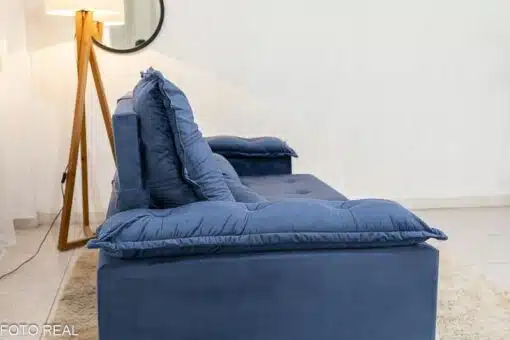 Sofá Retrátil Reclinável Grécia 2.00m Veludo Azul - Sem caixa - Imagem 8