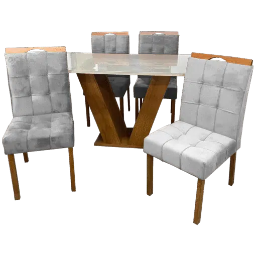 Mesa Classic 120 Cinamomo/Off White com 4 Cadeiras Sophia Mel/Linho Cinza Grafite – CEL MÓVEIS + WM DECOR - Imagem 3