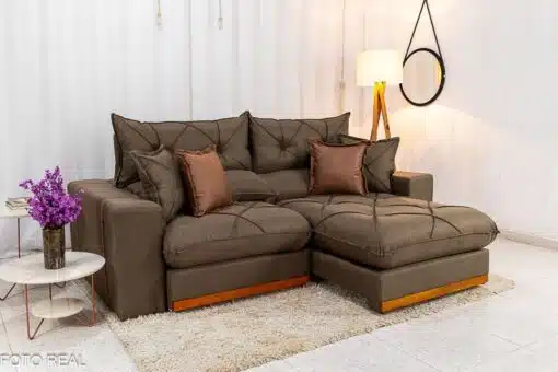 Sofá Retrátil Reclinável Gran Bello 2.50m Linho Marrom - Molas Ensacadas Pocket