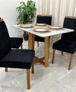 Mesa de Jantar Bali 90x90 Com 4 Cadeiras Califórnia - Cinamomo/Off White/Preta
