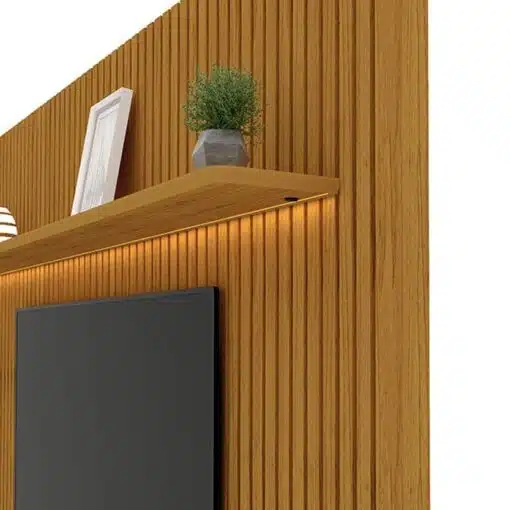 Rack Requinte Naturale/off Larg. 2.12m + Painel Nobre Naturale Ripado C/ Led 100% MDF TV até 85 Polegadas Larg. 2.30m - Gelius - Imagem 6