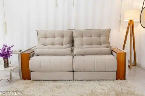 Sofá Retrátil Reclinável Gênova 2.30m Veludo Bege 818 - Molas Ensacadas - Imagem 5