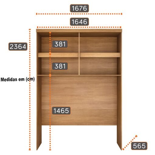 Modulado Aéreo Rizon Cumaru/Fendi Fosco 4 Portas 2 Prateleiras 100% MDF Larg. 1.67m - Novo Horizonte - Imagem 3