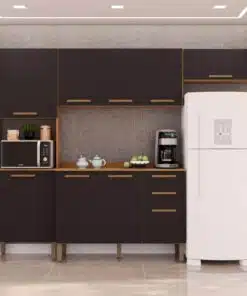 Cozinha Completa New Valência com Aéreo Triplo 4 peças - Cinamomo/Preto