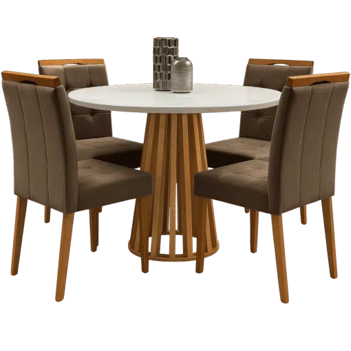 Mesa Redonda Berlim 100 Cinamono/Off White com 4 Cadeiras Sophia Veludo Marrom – CEL MÓVEIS + WM DECOR - Imagem 3