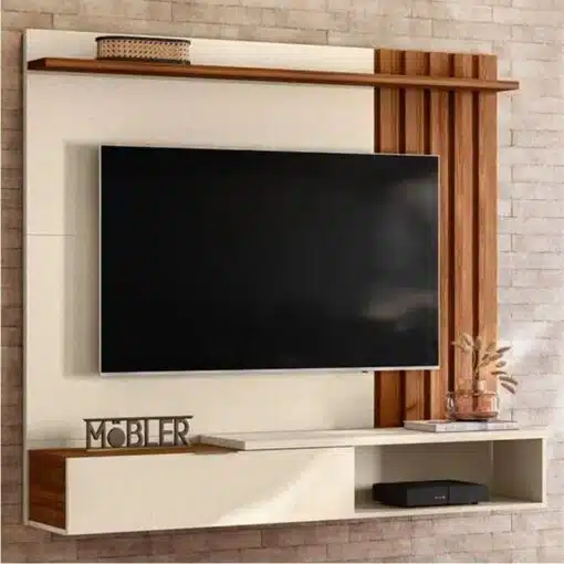 Home Suspenso Vegas Larg. 1.60m com Detalhe Ripado Pérola Metalizada/Cinamomo Mel -Mobler