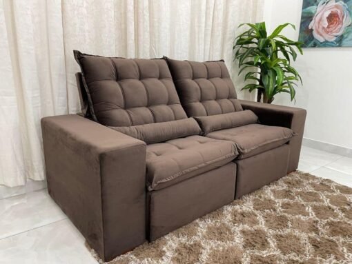 Sofá Retrátil Reclinável Small 2.00m - Marrom Veludão - Imagem 7