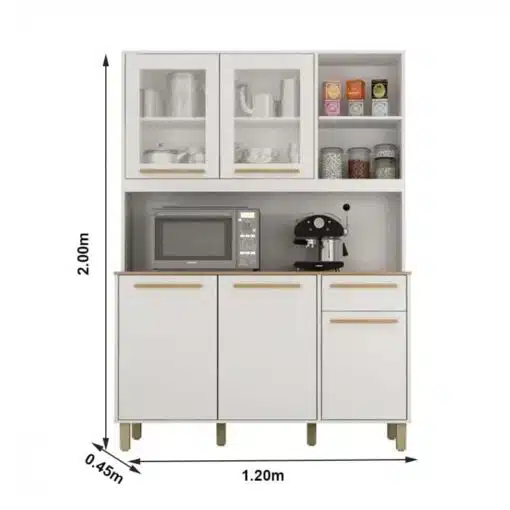 Armário Cozinha Rubi Branco 5 Portas 1 Gaveta Larg. 1.20 m - Valdemoveis - Imagem 3