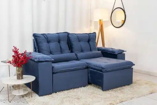 Sofá Retrátil Reclinável Grécia 2.00m Veludo Azul - Sem caixa - Imagem 2