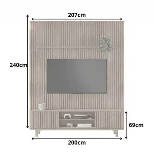 Rack Triunfo Cinamomo Larg. 2.00m + Painel Riso Cinamomo Ripado TV até 75 Polegadas Larg. 2.07m - JCM - Imagem 3