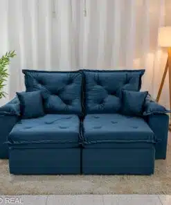 Sofá Retrátil Reclinável Porto Madri 2.00m Veludo Azul - D28 Pró Aditivada