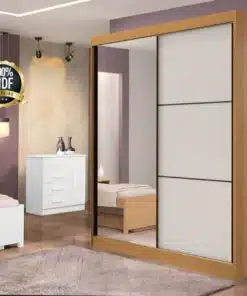 Roupeiro Atenas Cinamomo/Off 2 Portas C/ 1 Espelho 100% MDF Portas Flex Larg. 1.85m - D Doro