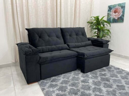 Sofá Retrátil Reclinável Las Vegas 2.30m -  Preto Veludão - Imagem 4