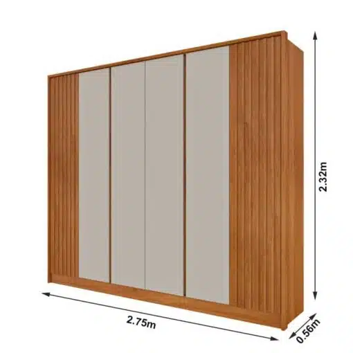 Roupeiro Casal Barcelona Cinamomo/Off 6 Portas 6 Gavetas C/ Detalhe Ripado Larg. 2.75m - Tcil - Imagem 3