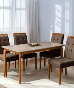 Mesa Alegra 120 Cinamomo/Off White com 4 Cadeiras Sophia Veludo Marrom – JCM MOVELARIA + WM DECOR