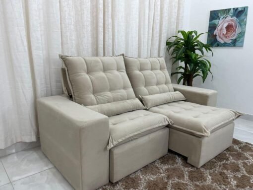 Sofá Retrátil Reclinável Small 2.00m - Bege Veludão - Imagem 4