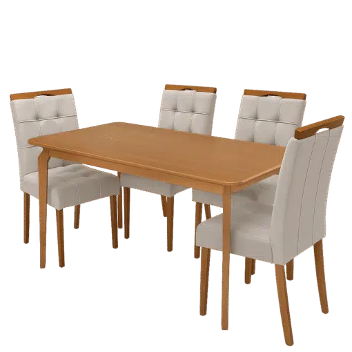Mesa Alegra 120 Cinamomo com 4 Cadeiras Sophia Veludo Bege – JCM MOVELARIA + WM DECOR - Imagem 3