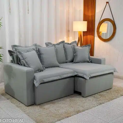 Sofá Retrátil e Cama Torino 2.10m Linho Cinza 507 - Sem Caixa - Imagem 2