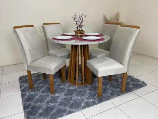 Mesa de Jantar Berlim 1.00x1.00 Redonda Com 4 Cadeiras Napoles/Londres - Cinamomo/Off White/Bege - Imagem 3