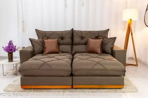 Sofá Retrátil Reclinável Gran Bello 2.50m Linho Marrom - Molas Ensacadas Pocket - Imagem 4