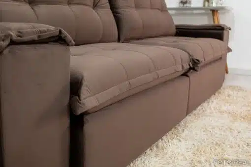 Sofá Retrátil Reclinável Atenas 2.30m Veludo Marrom 815 - D33 e Molas Ensacadas - Imagem 6