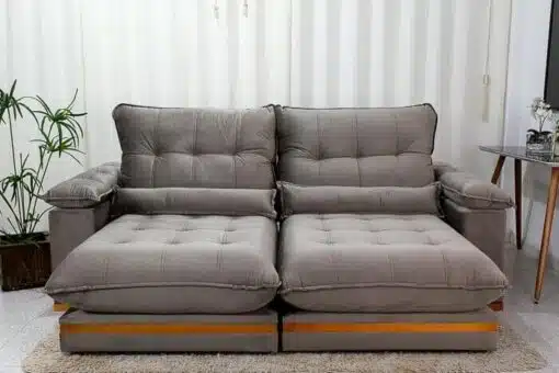 Sofá Retrátil Reclinável Ibis 2.50m Veludo Cinza 813 - D33 e Molas Ensacadas - Imagem 2