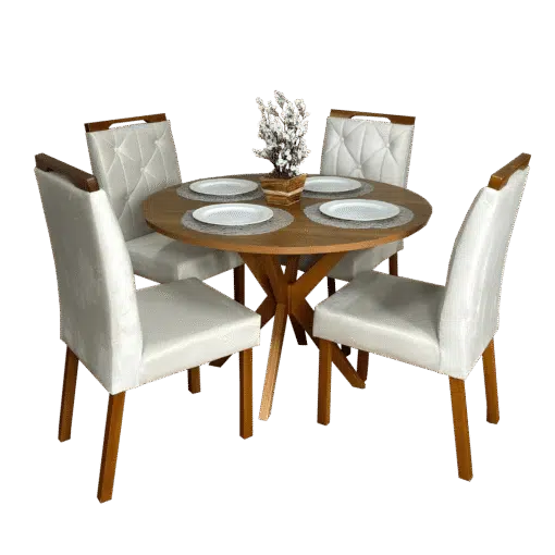 Mesa Redonda Simpatia 108 Cinamono com 4 Cadeiras Yasmim Veludo Bege – JCM MOVELARIA + KM DECOR - Imagem 2