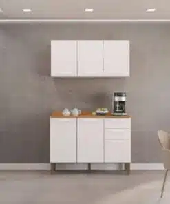 Combo Armário de Cozinha Aéreo 3 portas + Balcão 1.20 New Valência - Branco