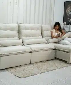 Sofá Retrátil Reclinável Emanuelly 3.20m Veludo Bege 01 - D28 Soft