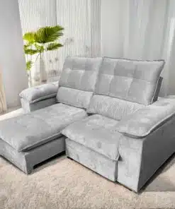 Sofá Retrátil e Reclinável Suíça 2,50 m Veludo Cinza Prata – LEO DECOR