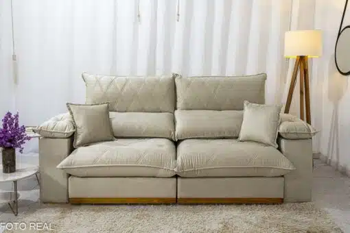 Sofá Retrátil Reclinável Magnum 2.30m Veludo Bege 818 - Molas Ensacadas - Imagem 5