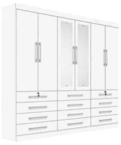 Guarda-Roupa Mônaco c/ espelho 6 portas e 12 gavetas - Branco