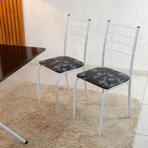 Mesa Rio Base Ipanema Branco Tampo Preto MDF 68X68 4 Cadeiras Rio Assento Preto - Teixeira - Imagem 5