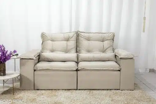 Sofá Retrátil Reclinável Grécia Veludo Bege Larg. 2.00m + Rack Lazuli Off TV até 55 Polegadas Larg. 1.35m - Bechara - Imagem 8