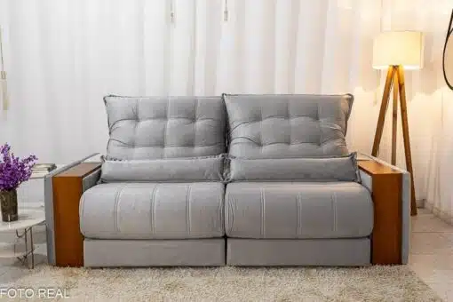 Sofá Retrátil Reclinável Gênova 2.30m Veludo Prata 823 - Molas Ensacadas - Imagem 5