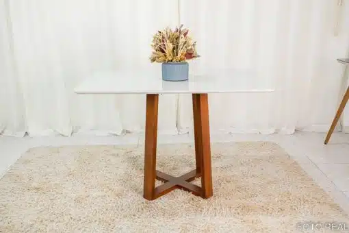 Mesa de Jantar Pedro Mel Vidro Off 120×80 4 Cadeiras Lisboa Veludo Marrom 509 Madeira Maciça Art Assento - Entregue Montada - Imagem 5