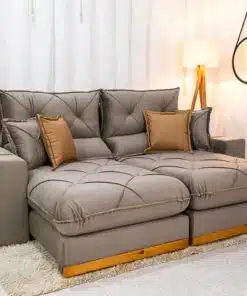 Sofá Retrátil Reclinável Gran Bello 2.50m Veludo Capuccino - Molas Ensacadas Pocket