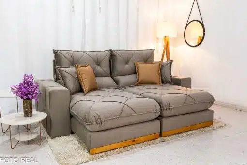 Sofá Retrátil Reclinável Gran Bello 2.50m Veludo Capuccino - Molas Ensacadas Pocket