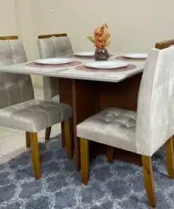 Mesa de Jantar Helo 0.90x0.90 Com 4 Cadeiras Londres - Mel/Off White/Avelã
