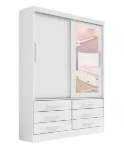 Roupeiro Merídian Branco 2 Portas + Cômoda Firenze Branco + Cama Solteiro Milênio Branca + Cama Auxiliar 2 Gavetas Branca - D Doro