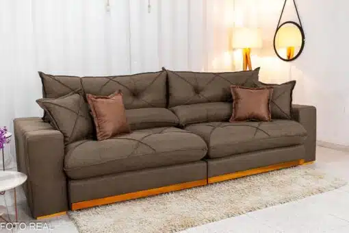 Sofá Retrátil Reclinável Gran Bello 2.90m Linho Marrom - Molas Ensacadas - Imagem 3