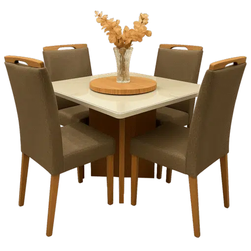 Mesa Salinas 90 Cinamomo/Off White com 4 Cadeiras Priscila Veludo Marrom 1011 – AVALON DECOR + CARVALHO DECOR - Imagem 4