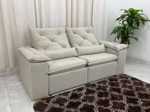 Sofá Retrátil Reclinável Brasão 2.00m- Bege Veludo - Imagem 7