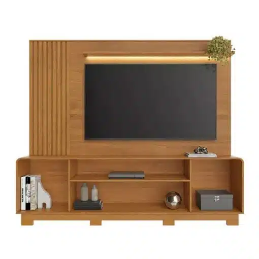 Home Apego Cinamomo/Off C/ Luminária LED e Detalhe Ripado TV até 65 Polegadas Larg. 2.00m - JCM - Imagem 2