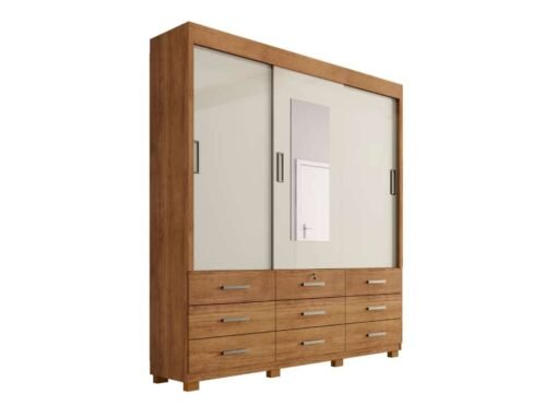Guarda-Roupa Itapema II 3 portas de correr com espelho 9 gavetas - Cedro/Areia FLEX - Imagem 2