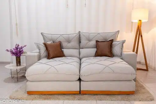 Sofá Retrátil Reclinável Gran Bello 2.30m Linho Cinza 31 - Molas Ensacadas Pocket - Imagem 3