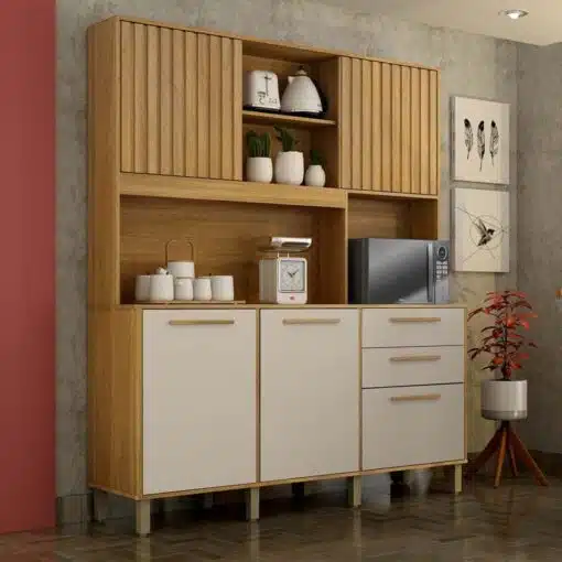 Armário Cozinha Diamante Cinamomo/Off 5 Portas 2 Gavetas Larg. 1.63m - Valdemoveis