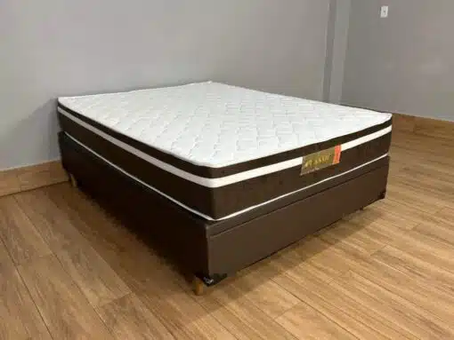 Combo Base Baú Carioca + Colchão Bio Classic Molas Ensacadas Casal - Marrom Corino