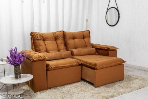 Sofá Retrátil Reclinável Grécia 2.00m Veludo Terracota - Sem Caixa - Imagem 2